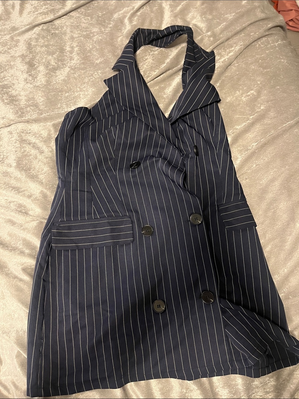 Fashion Nova Navy Pinstripe Halter Blazer Dress